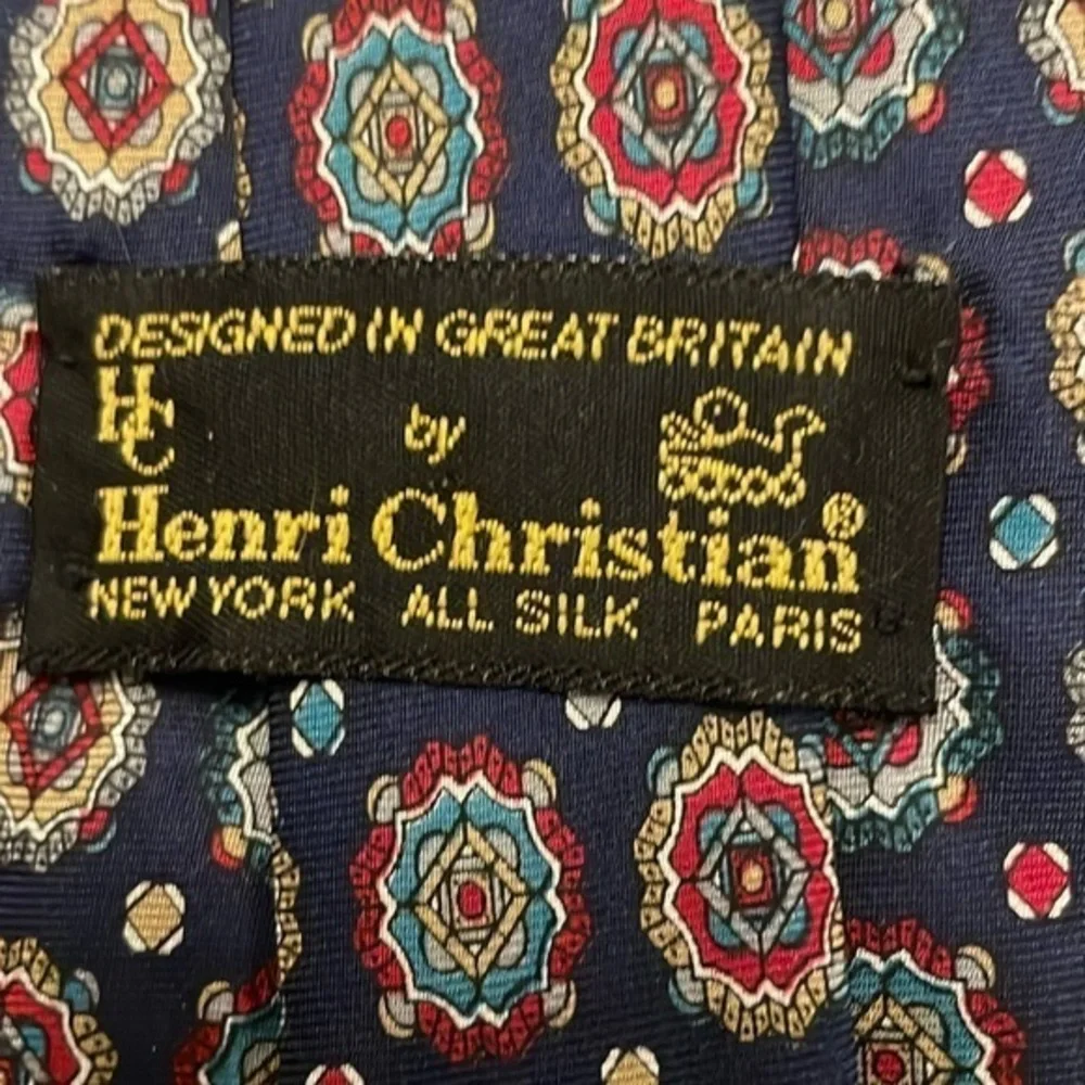 Henri Christian Men’s Silk Tie Navy Mosaic Designed in‎ Great Britain Suiting